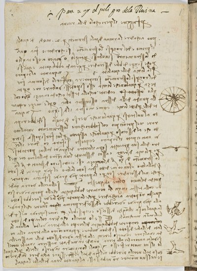 Vogelvluchtcode, c. 1505-06, blad 12 verso door Leonardo da Vinci